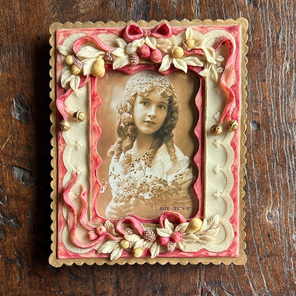 Vintage Style Ornate Picture Frame with Pink and Cream Accents